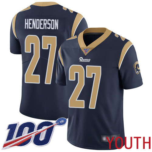 Los Angeles Rams Limited Navy Blue Youth Darrell Henderson Home Jersey NFL Football #27 100th Season Vapor Untouchable